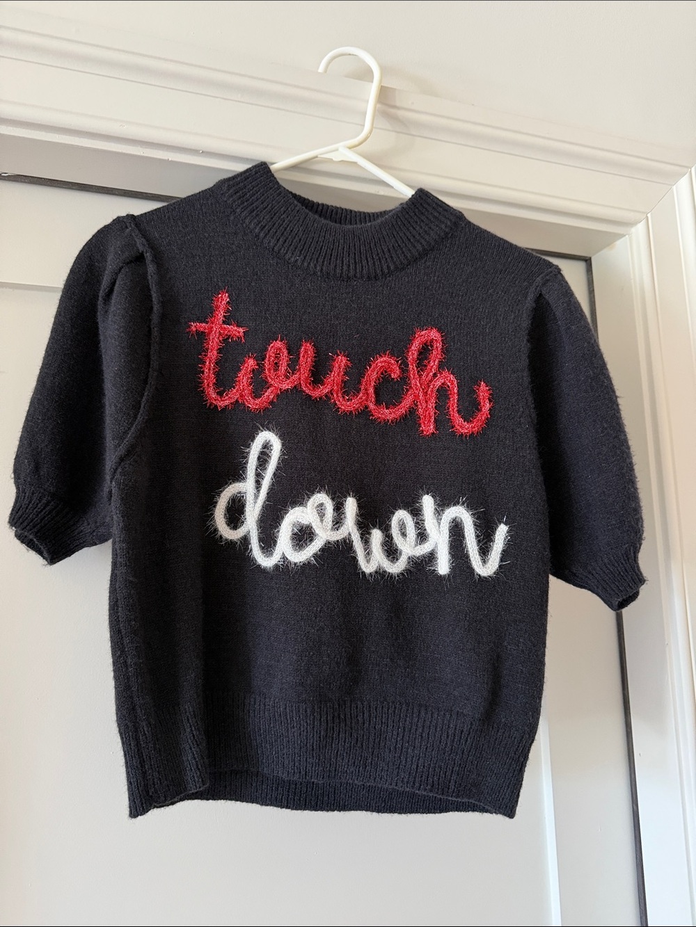 Kids 'Touch Down' Short Sleeve Sweater - Black, Red & White